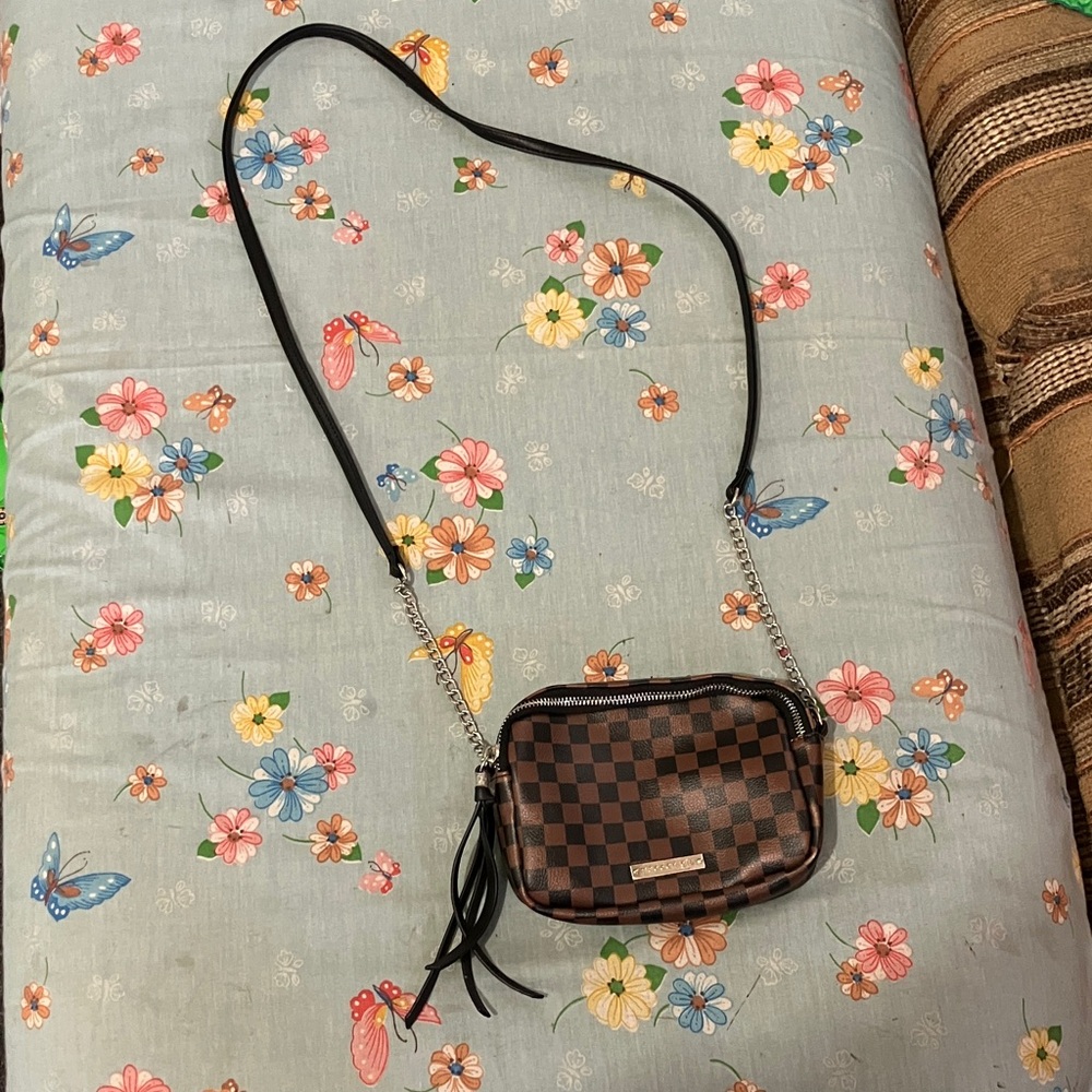 Madden Girl Black and Brown Checkered Crossbody Bag